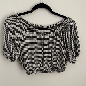 Emma & Sam Black and White Striped Crop Top